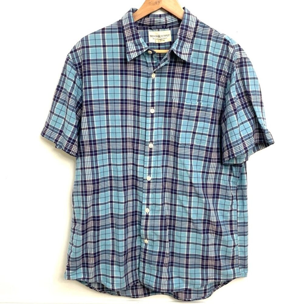 Ralph Lauren Denim & Supply S/S Shirt Men's XL Blue Plaid Cotton Preppy